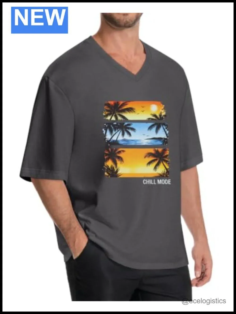 Oversized Graphic V-Neck Tee Short Sleeve Casual Streetwear